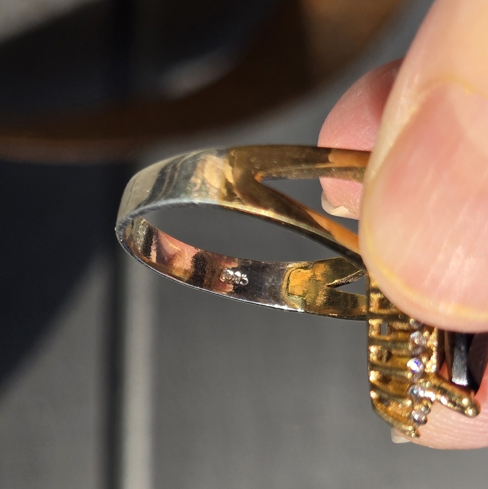 Black Onyx &Topaz Sterling & Gold Statement Ring Sz8.5 - Picture 11 of 11